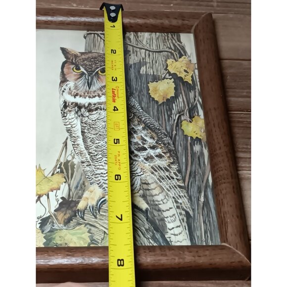 VTG Great Horned Owl by Leland Brewsaugh Print Framed Wall Hanging 7.5" x 5.5" - Picture 3 of 5